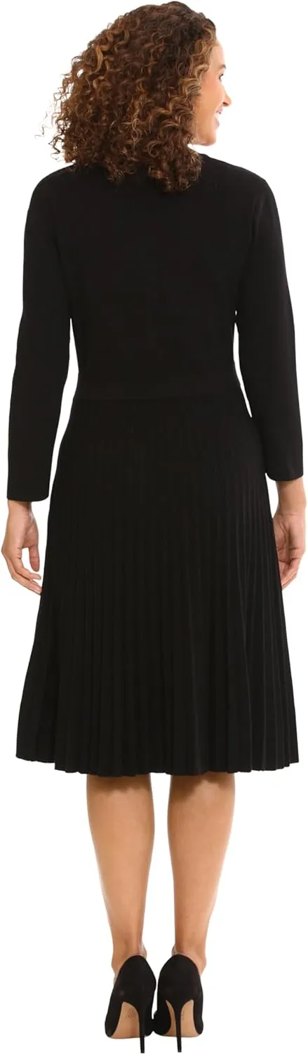 London Times Women's Knit Sweater Print and Solid Fall Holiday Boot Dress