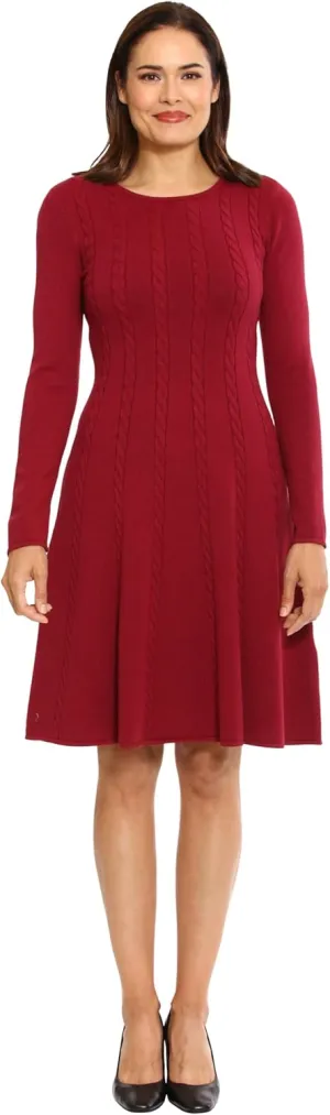 London Times Women's Knit Sweater Print and Solid Fall Holiday Boot Dress