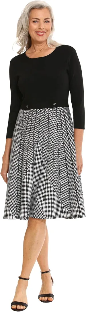 London Times Women's Knit Sweater Print and Solid Fall Holiday Boot Dress
