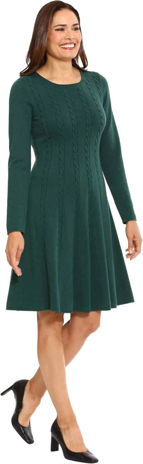 London Times Women's Knit Sweater Print and Solid Fall Holiday Boot Dress