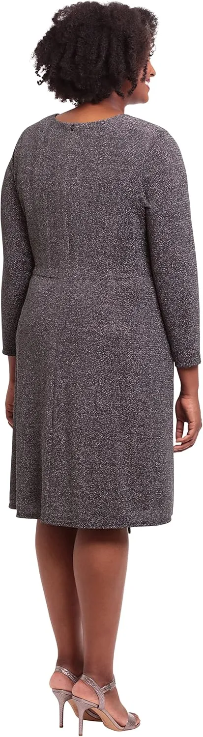 London Times Women's Long Sleeve Side Drape Dress