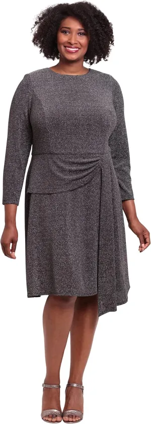 London Times Women's Long Sleeve Side Drape Dress