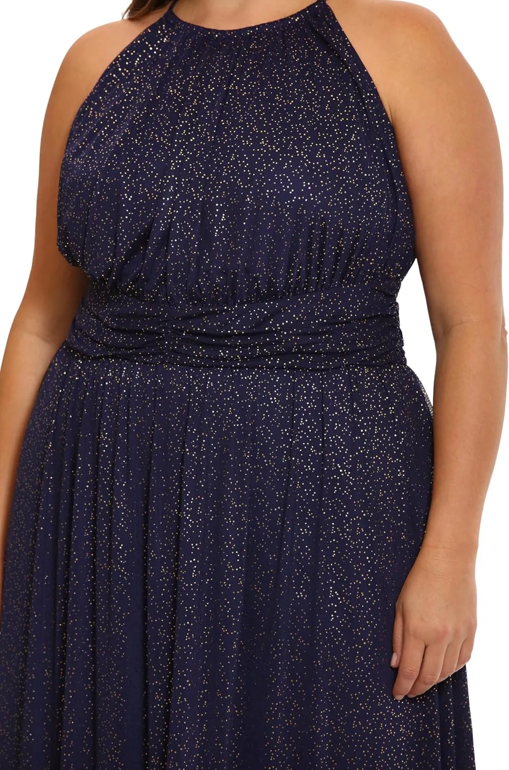 London Times Women's Mesh Halter Maxi with Ruched Waistband Event Guest of Occasion Garden Party