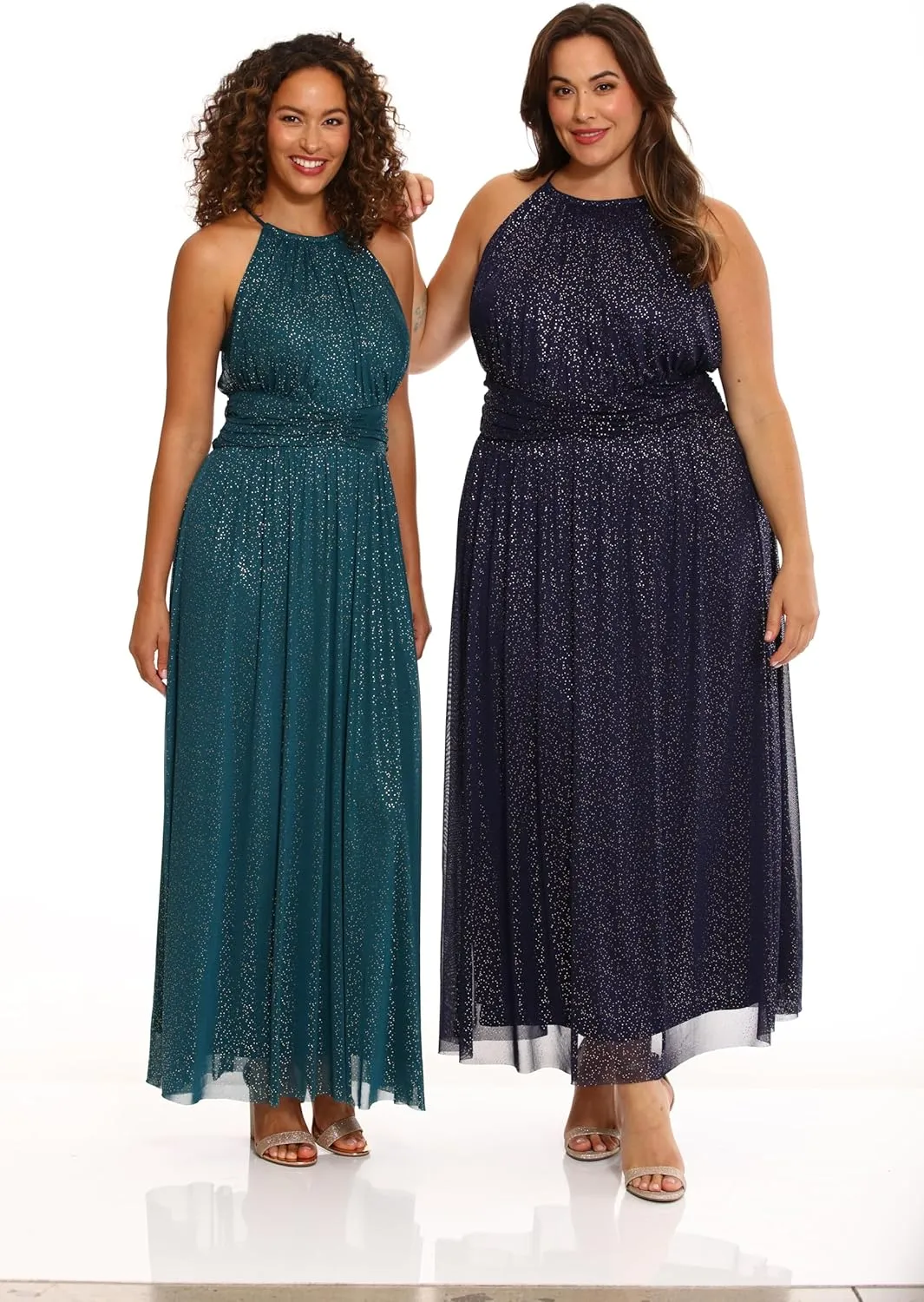 London Times Women's Mesh Halter Maxi with Ruched Waistband Event Guest of Occasion Garden Party