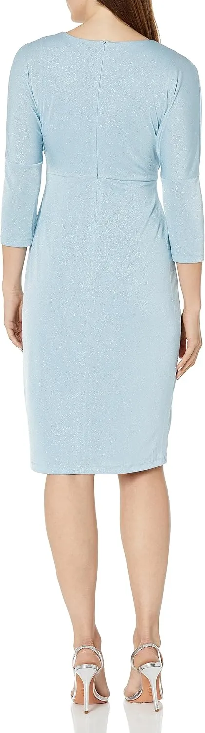 London Times Women's Plus Size 3/4 Sleeve Criss Cross Waist Dress