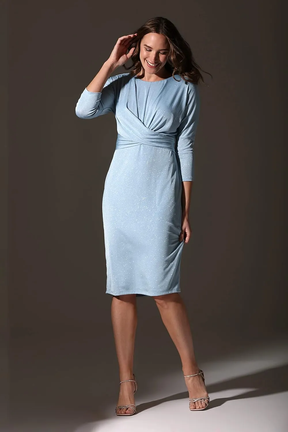 London Times Women's Plus Size 3/4 Sleeve Criss Cross Waist Dress