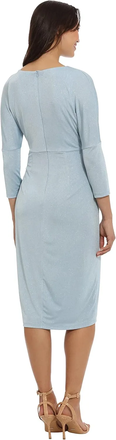 London Times Women's Plus Size 3/4 Sleeve Criss Cross Waist Dress
