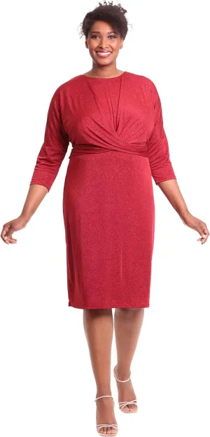 London Times Women's Plus Size 3/4 Sleeve Criss Cross Waist Dress