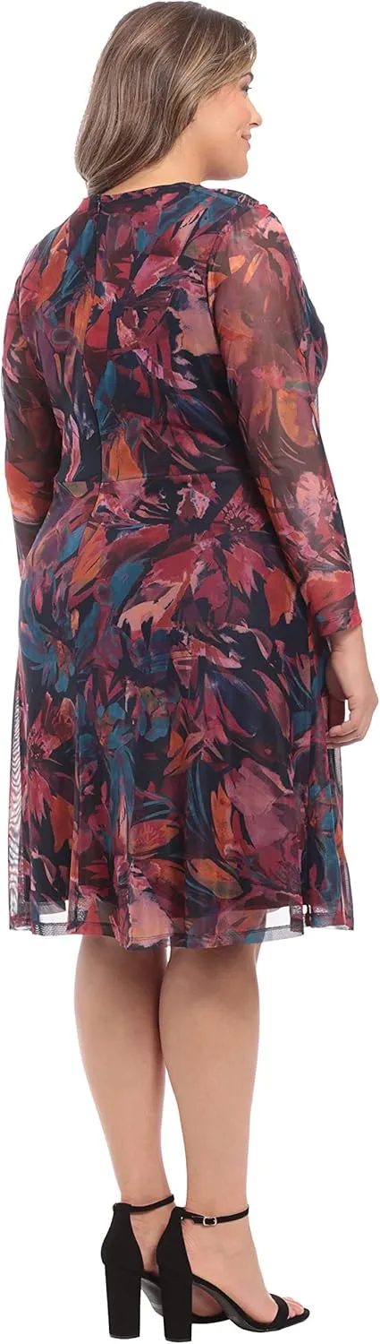 London Times Women's Twist Keyhole Neck Shirred Mesh Versatile Slimming Occasion Midi Dress