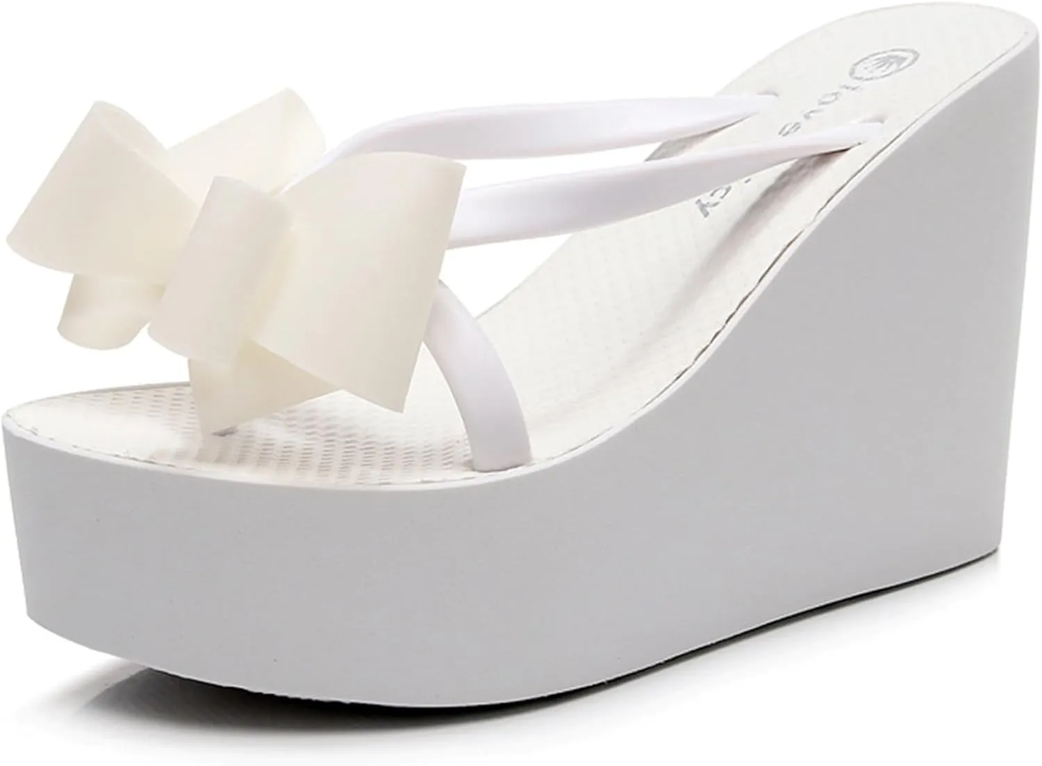 Lossarye Women's Bow Platform Wedge Flip Flops Summer Anti-Slip Comfortable Cute High Heel Slide Sandals Beach Thong Sandals