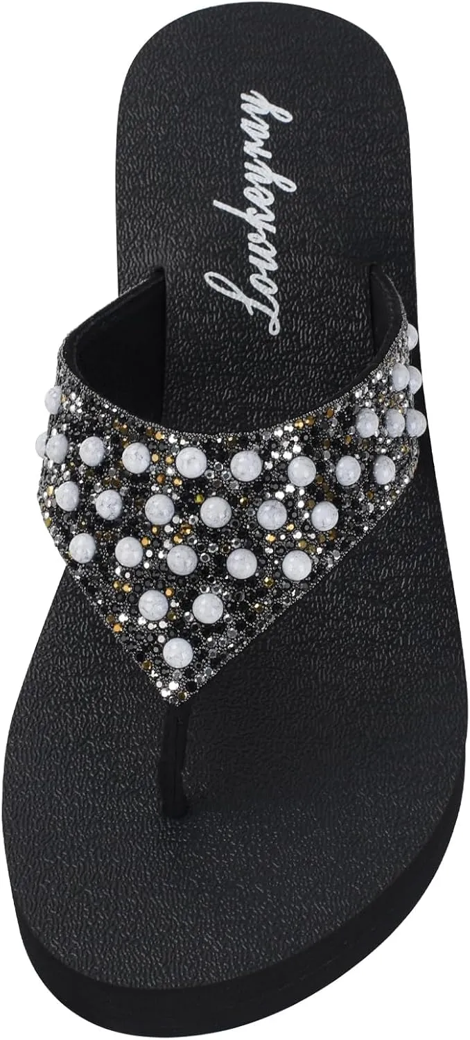 Lowkeyray Women's Rhinestone Flip-Flop Sandals