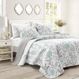 Lush Decor Aprile Reversible 3 Piece Quilt Set, Full/Queen, Blue & Gray