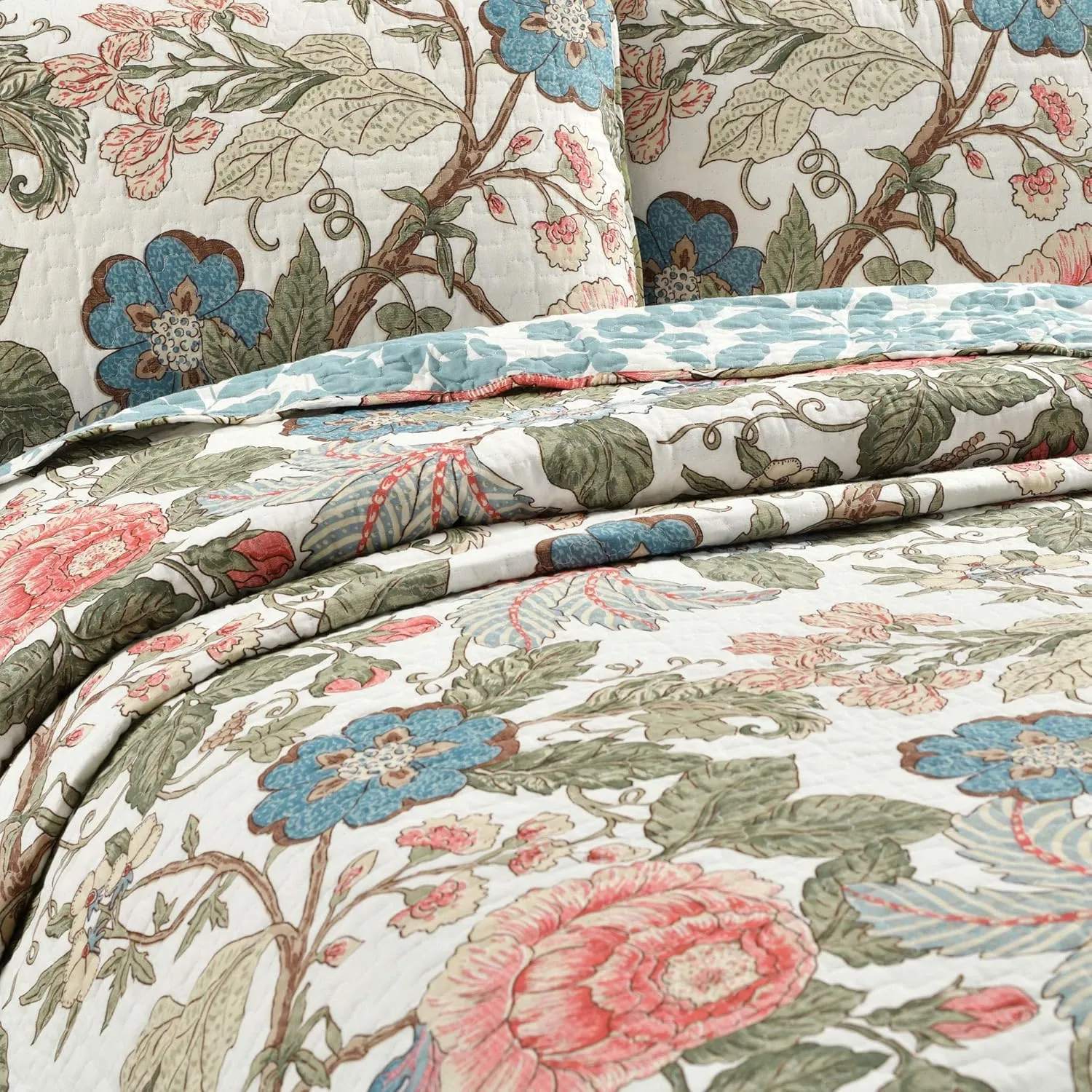 Lush Decor Sydney 3 Piece Quilt Set, King/Cal King, Green & Blue