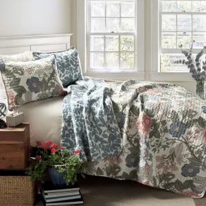 Lush Decor Sydney 3 Piece Quilt Set, King/Cal King, Green & Blue