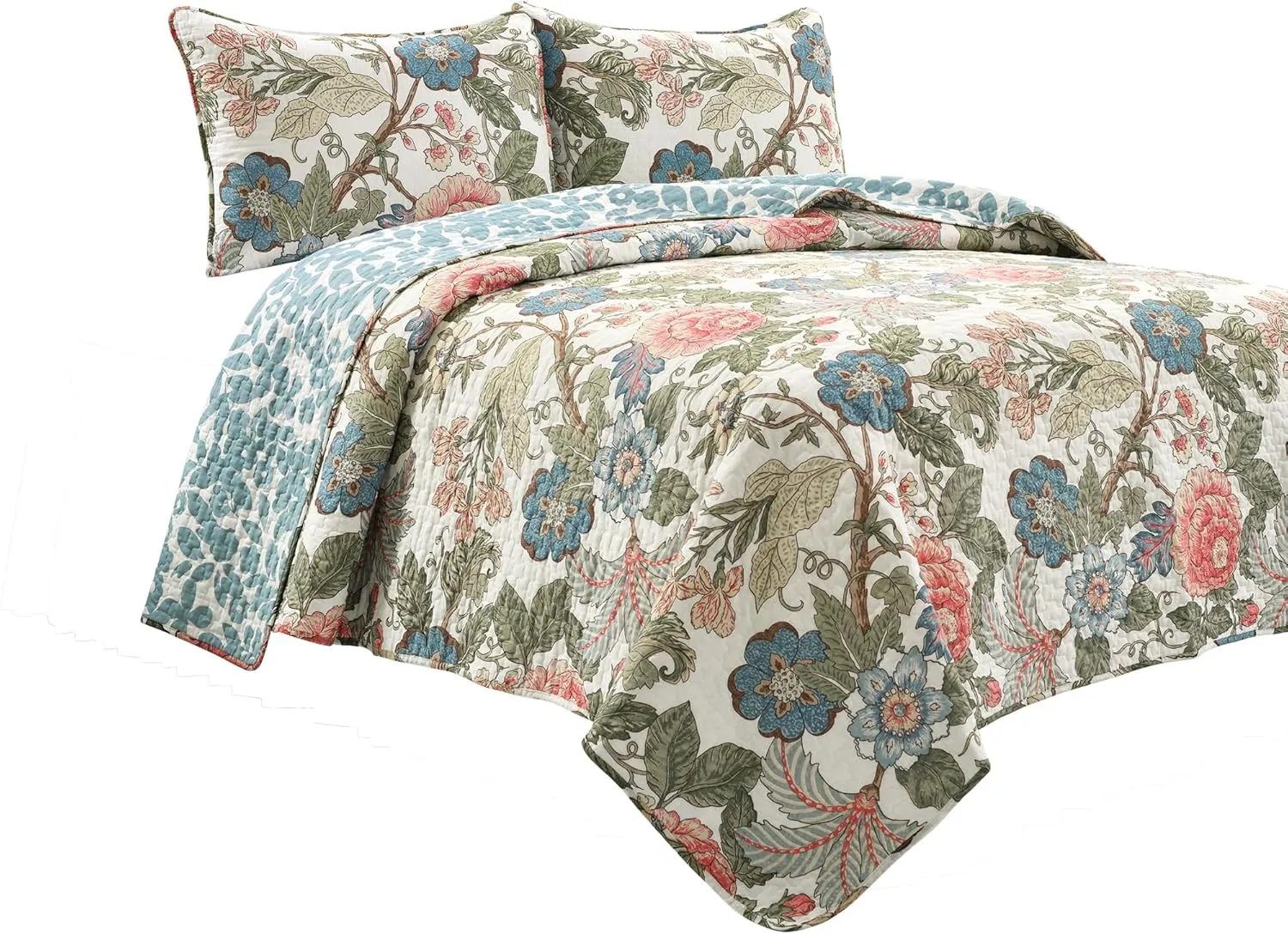 Lush Decor Sydney 3 Piece Quilt Set, King/Cal King, Green & Blue