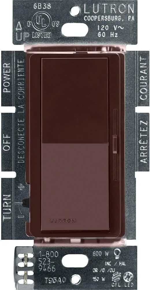 Lutron Diva LED  Dimmer Switch for Dimmable LED, Halogen and Incandescent Bulbs, 150 Watt, Single-Pole or 3-Way, DVCL-153P-BR, Brown