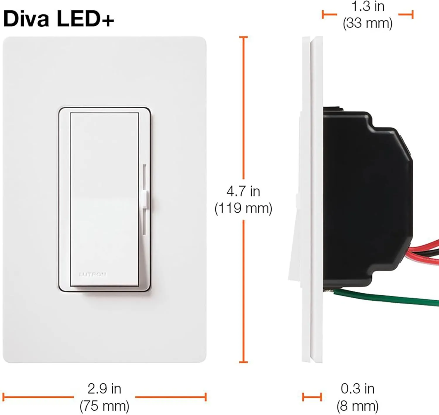 Lutron Diva LED  Dimmer Switch for Dimmable LED, Halogen and Incandescent Bulbs, 150 Watt, Single-Pole or 3-Way, DVCL-153P-BR, Brown
