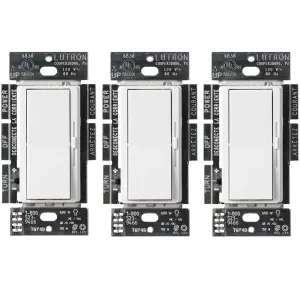 Lutron Diva LED  Dimmer Switch for Dimmable LED, Halogen and Incandescent Bulbs, 150 Watt, Single-Pole or 3-Way, DVCL-153P-WH-3, White, 3 Pack