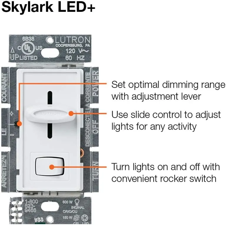 Lutron Skylark LED  Dimmer Switch for Dimmable LED, Halogen and Incandescent Bulbs | 150W/Single-Pole or 3-Way | SCL-153P-WH | White