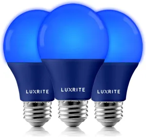 LUXRITE A19 LED Blue Light Bulb, 60W Equivalent, Non-Dimmable, UL Listed, E26 Standard Base, Indoor Outdoor, Porch, Christmas, Decoration, Party, Holiday, Event, Home Lighting (3 Pack)