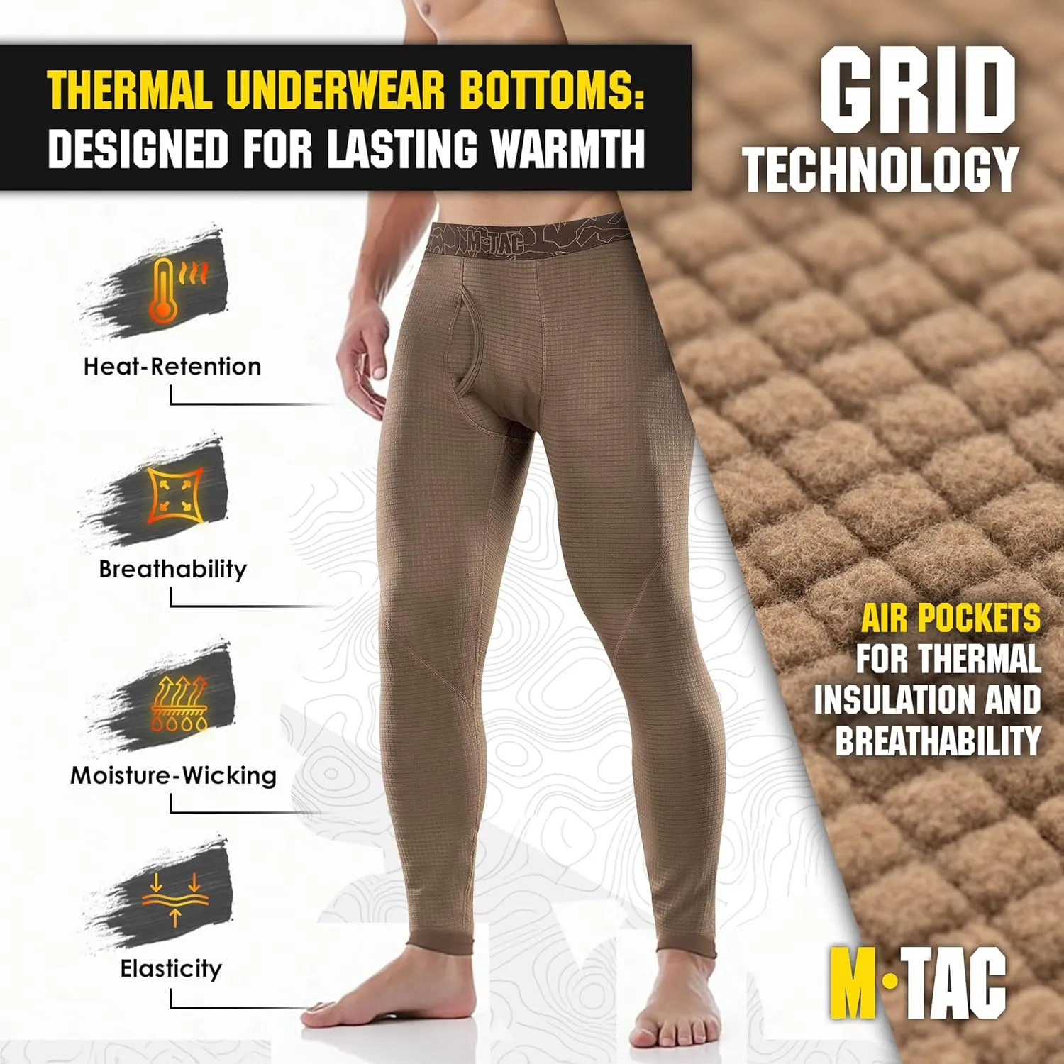 M-Tac Mens Bottoms Thermal Underwear for Men Fleece Lined Compression Pants Base Level 2