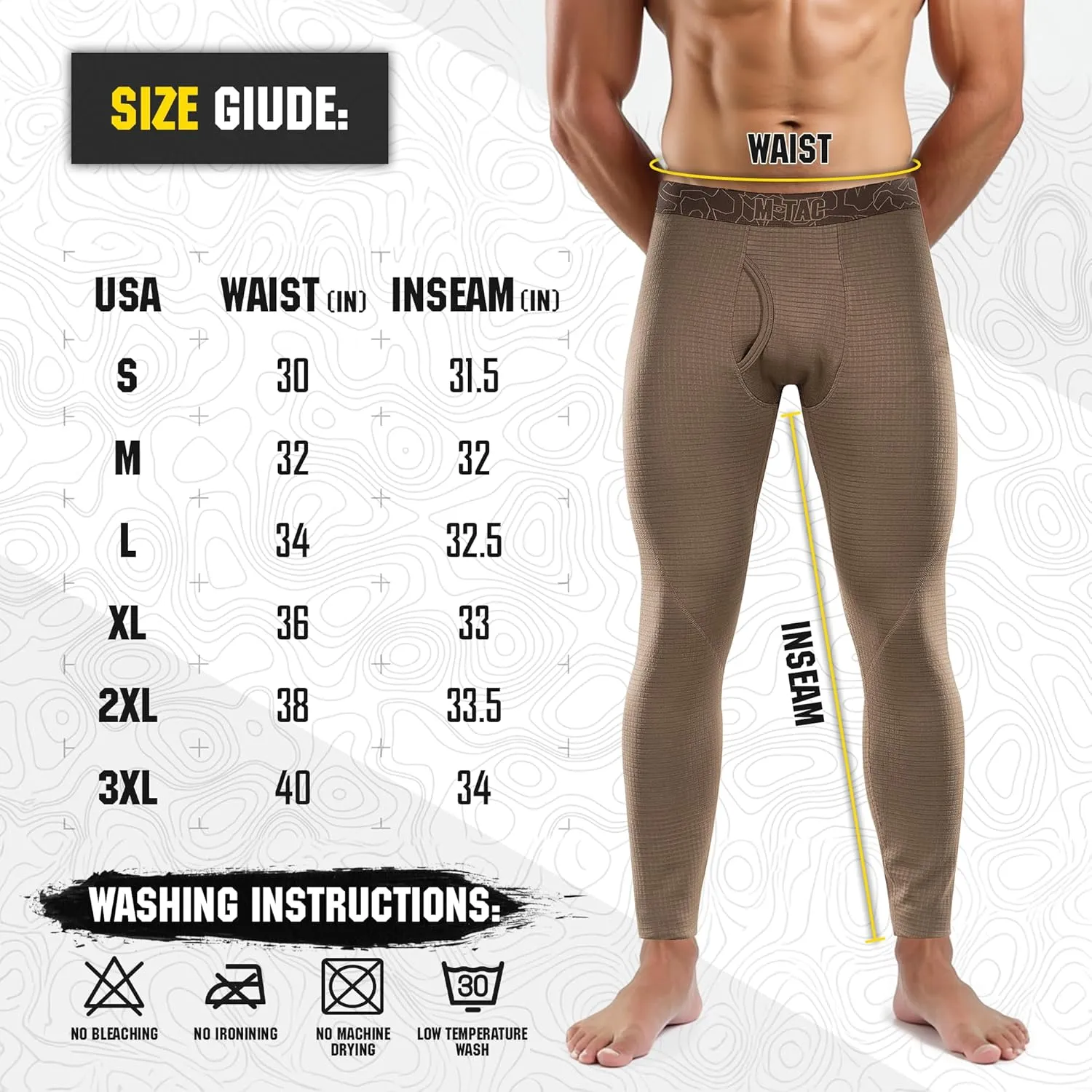 M-Tac Mens Bottoms Thermal Underwear for Men Fleece Lined Compression Pants Base Level 2