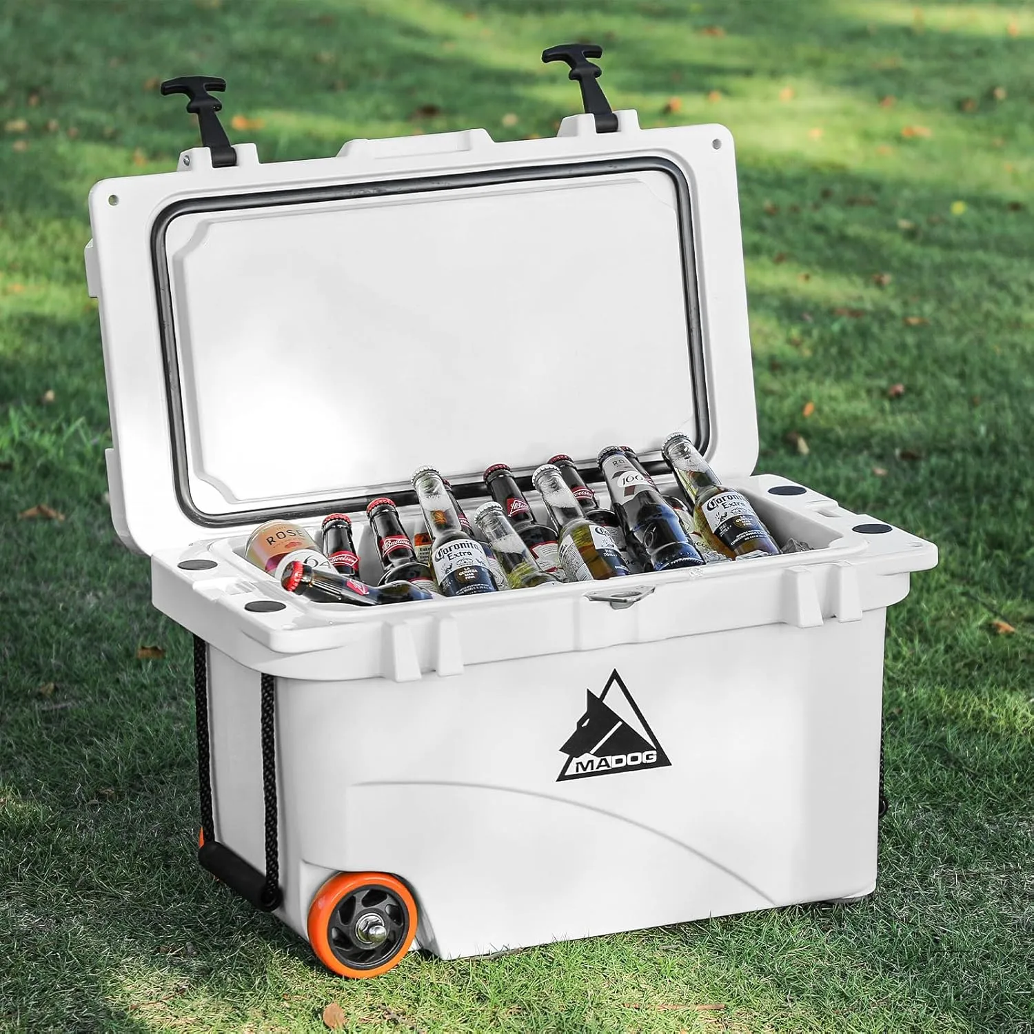 MADOG Cooler with Wheels, Leak-Proof Rolling Beach Cooler with LED Light Bluetooth Speaker, LLDPE Wheeled Coolers, Ideal Portable Cooler for Fishing, Camping, Boating and Traveling