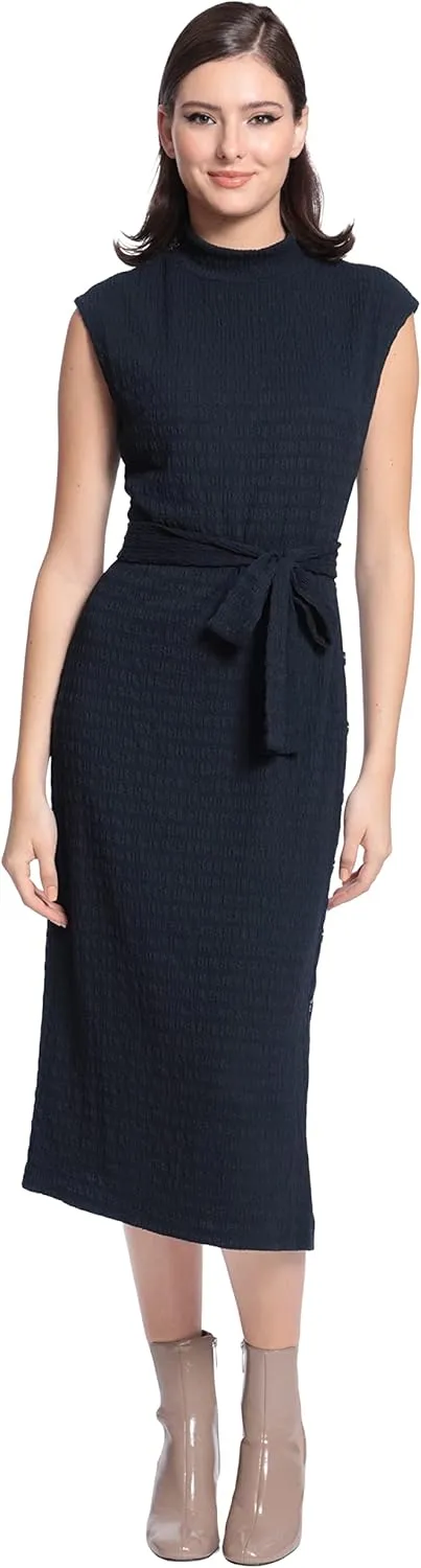 Maggy London Women's Mock Neck Side Placket Midi Dress