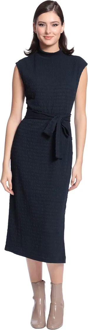 Maggy London Women's Mock Neck Side Placket Midi Dress