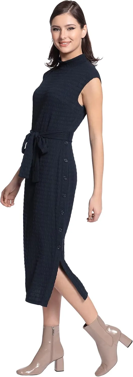 Maggy London Women's Mock Neck Side Placket Midi Dress