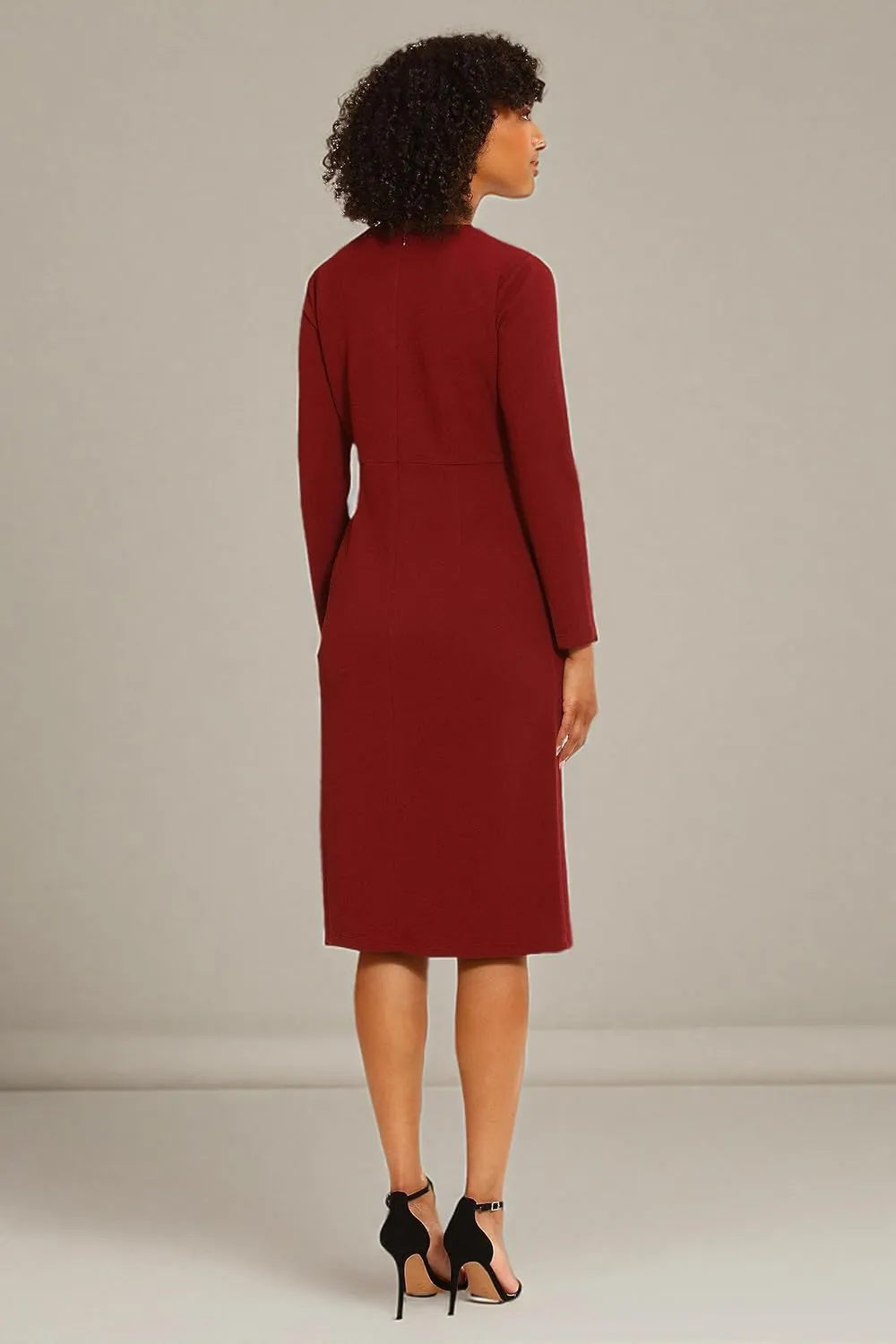 Maggy London Women's V-Neck Midi with Side Skirt Buttons Detail