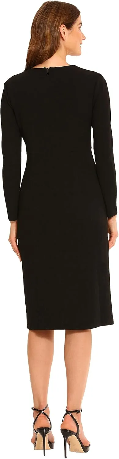 Maggy London Women's V-Neck Midi with Side Skirt Buttons Detail
