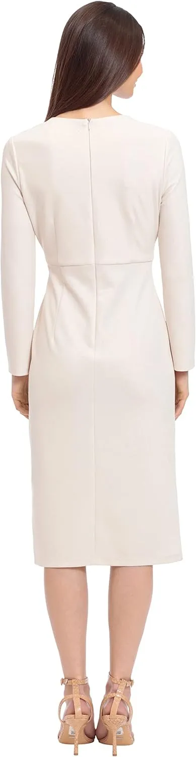 Maggy London Women's V-Neck Midi with Side Skirt Buttons Detail
