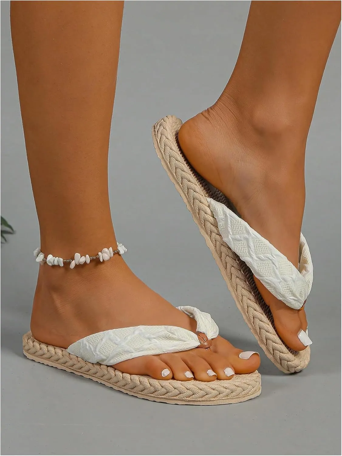 MakeMeChic Women's Braid Flip Flops Thong Sandals Open Toe Beach Slide Slippers