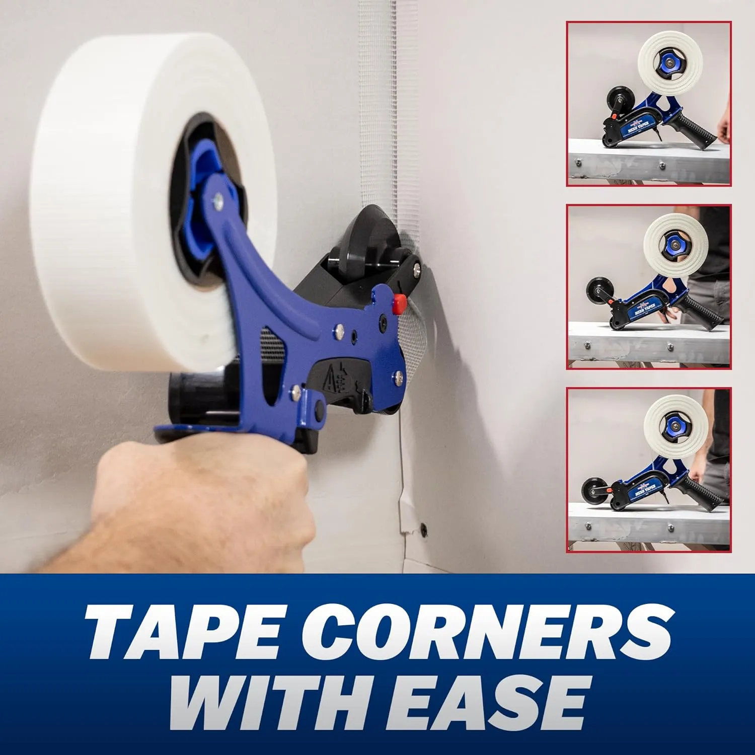 Marshalltown Mesh Taper, Applies Self-Adhesive Mesh Tape to Flat Seams, 12-1/2 Inch x 10 Inch, Holds Tape with 2 Inch and 3 Inch Cores, Trigger Operated Blade, Drywall Tools, MT72
