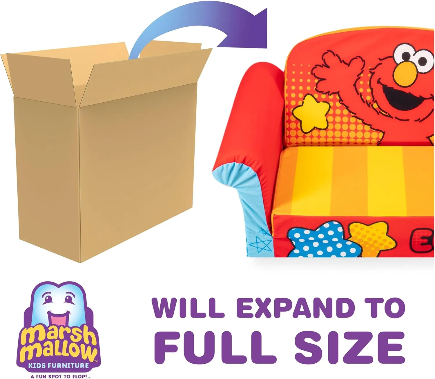 marshmallow Furniture 2-in-1 Flip Open Foam Couch Bed Sleeper Sofa Kid's Furniture for Ages 18 Months and Up, Elmo