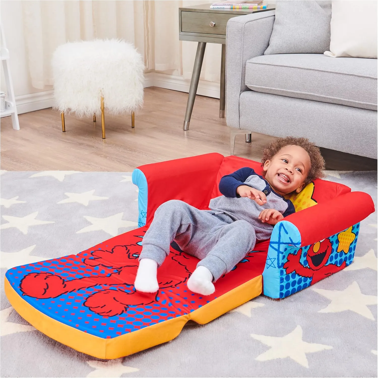 marshmallow Furniture 2-in-1 Flip Open Foam Couch Bed Sleeper Sofa Kid's Furniture for Ages 18 Months and Up, Elmo