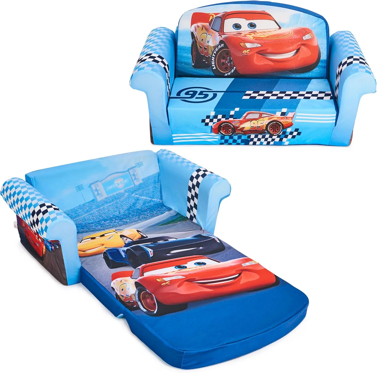 Marshmallow Furniture, Children's 2-in-1 Flip Open Foam Compressed Sofa, Disney's Cars, Multicolor