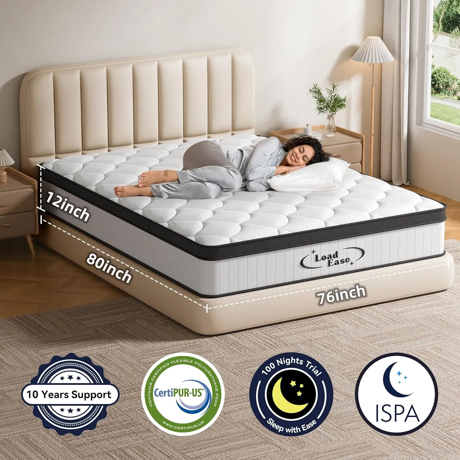 Mattress Queen Size, 12 Inch Queen Hybrid Mattress in a Box, Memory Foam with Firm Individually Wrapped Pocket Springs, Pressure Relief & Motion Isolation, CertiPUR-US Certified, 60" x 80" x 12"