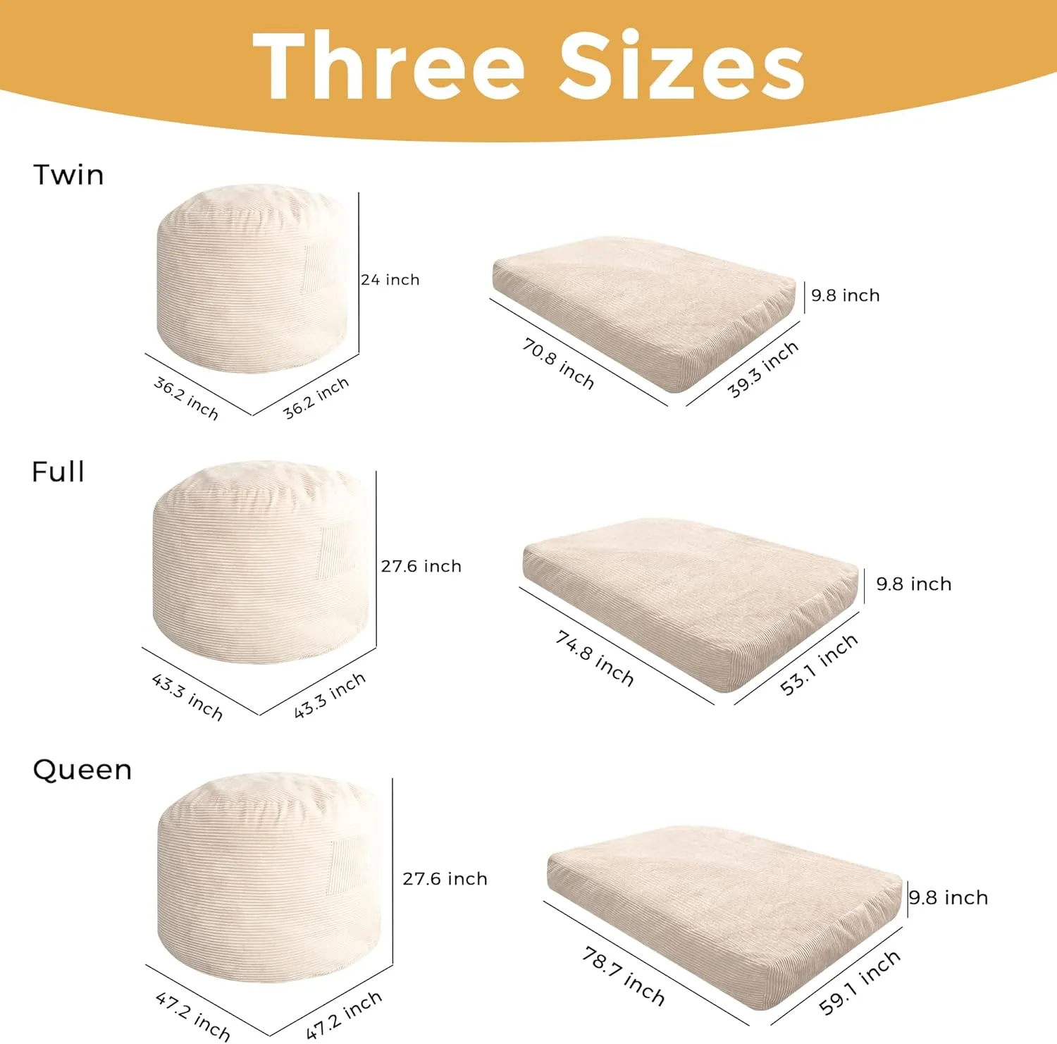 MAXYOYO Giant Bean Bag Chair Bed for Adults, Convertible Beanbag Folds from Lazy Chair to Floor Mattress Bed, Large Floor Sofa Couch, Big Sofa Bed, High-Density Foam Filling, Machine Washable