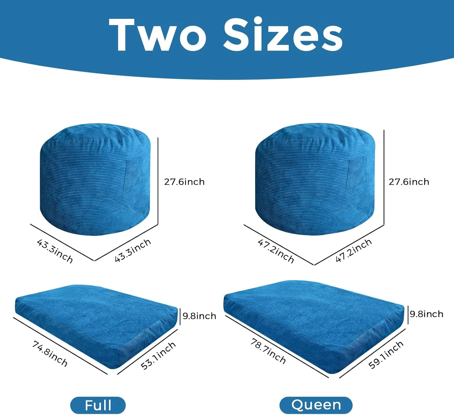 MAXYOYO Giant Bean Bag Chair Bed for Adults, Convertible Beanbag Folds from Lazy Chair to Floor Mattress Bed, Large Floor Sofa Couch, Big Sofa Bed, High-Density Foam Filling, Machine Washable