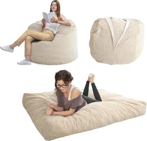 MAXYOYO Giant Bean Bag Chair Bed for Adults, Convertible Beanbag Folds from Lazy Chair to Floor Mattress Bed, Large Floor Sofa Couch, Big Sofa Bed, High-Density Foam Filling, Machine Washable