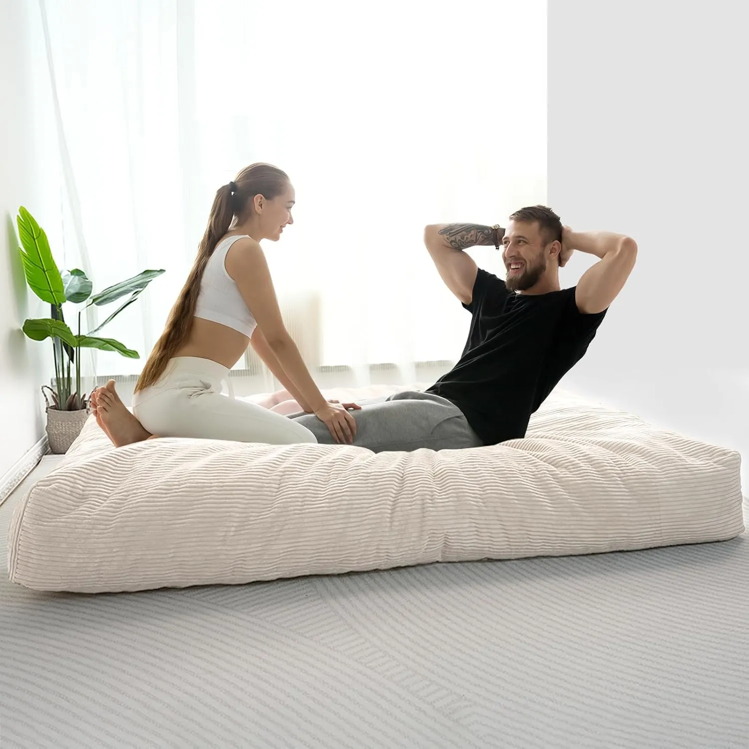 MAXYOYO Giant Bean Bag Chair Bed for Adults, Convertible Beanbag Folds from Lazy Chair to Floor Mattress Bed, Large Floor Sofa Couch, Big Sofa Bed, High-Density Foam Filling, Machine Washable