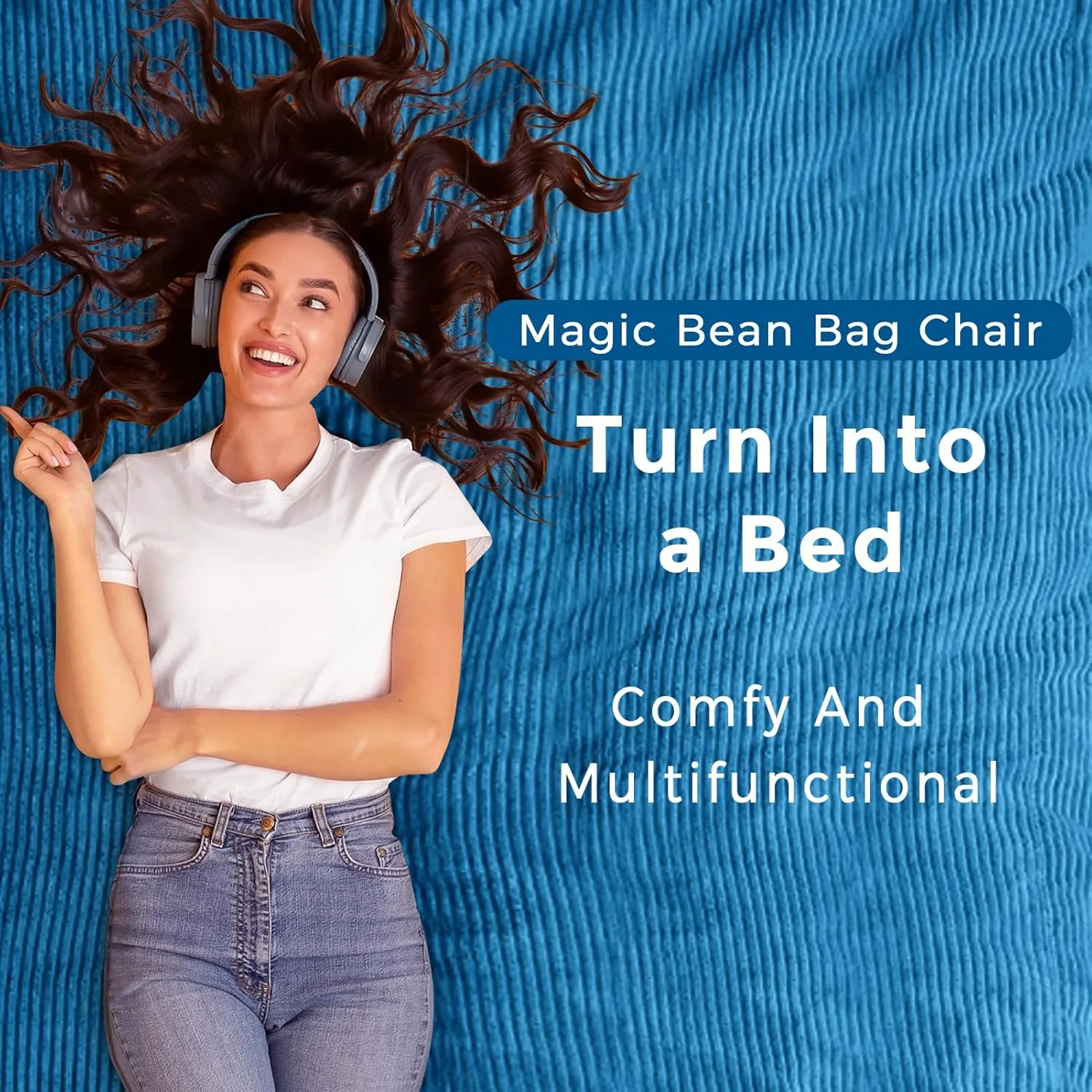 MAXYOYO Giant Bean Bag Chair Bed for Adults, Convertible Beanbag Folds from Lazy Chair to Floor Mattress Bed, Large Floor Sofa Couch, Big Sofa Bed, High-Density Foam Filling, Machine Washable