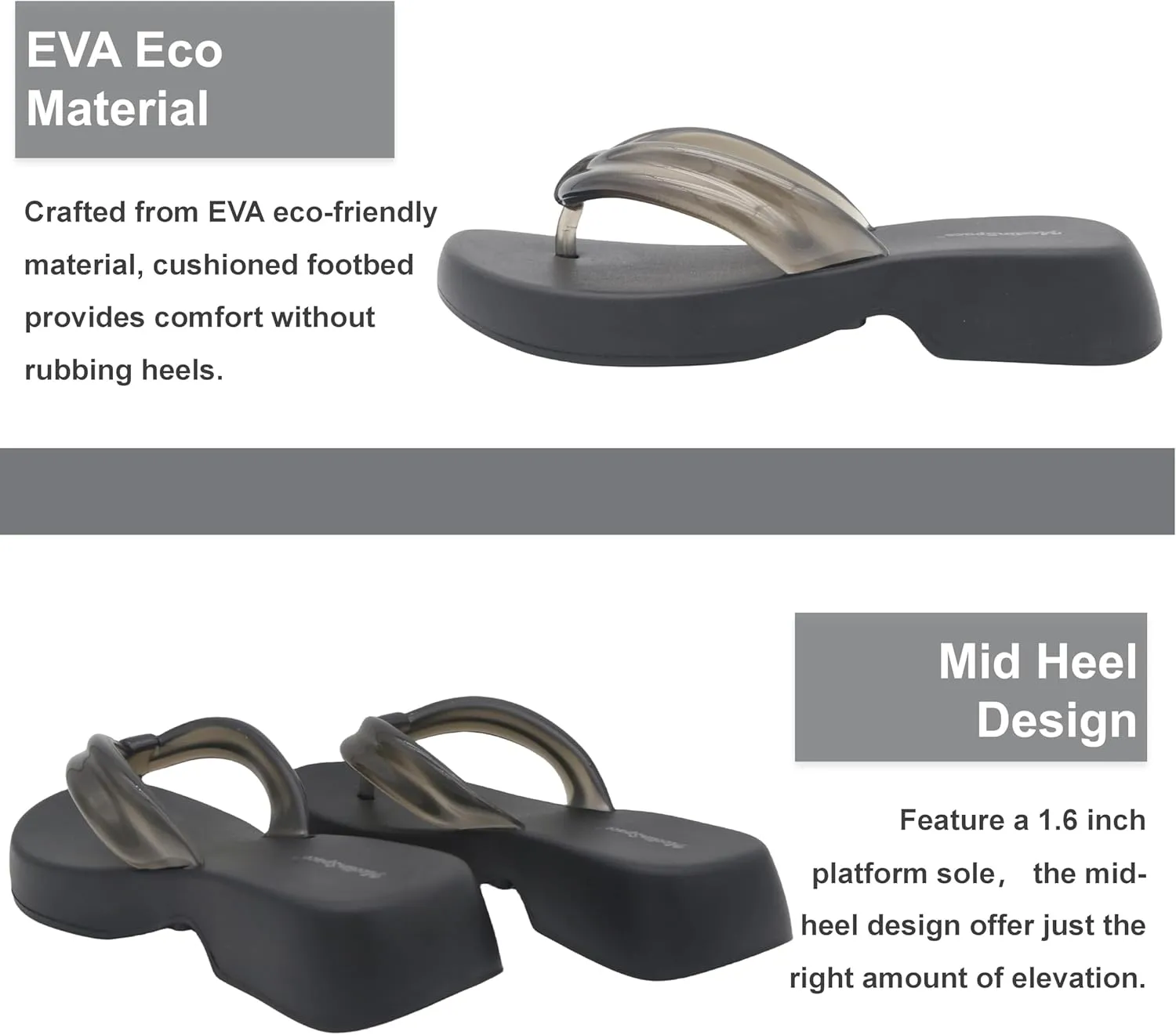 Meetinspace Women's EVA Platform Flip Flops Comfortable Thong Sandals Mid Heel Summer Beach Sandals