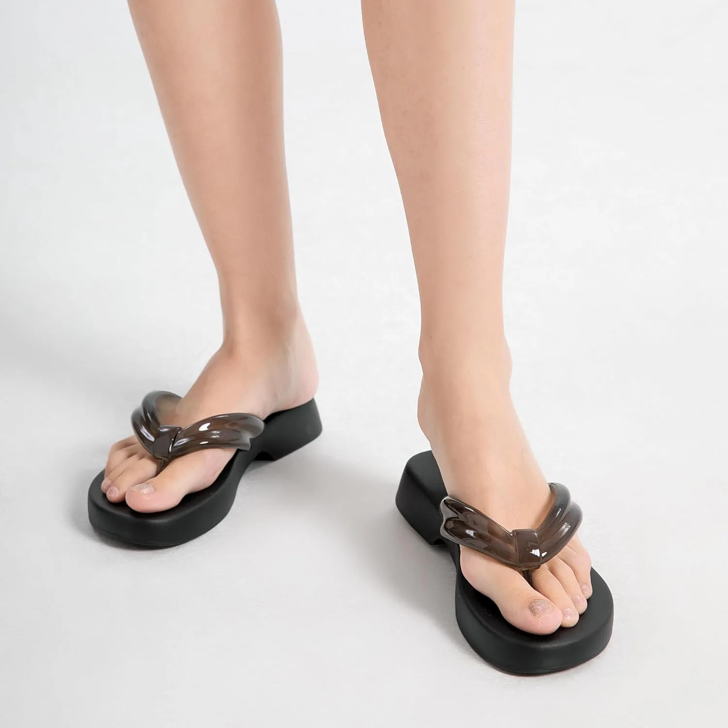 Meetinspace Women's EVA Platform Flip Flops Comfortable Thong Sandals Mid Heel Summer Beach Sandals