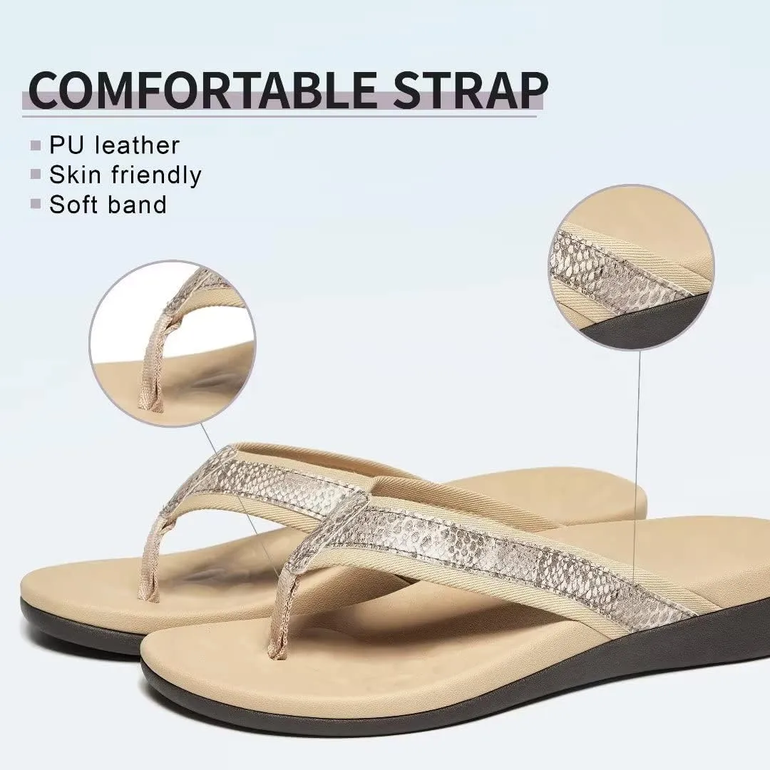 MEGNYA Womens Orthotic Flip Flops, Plantar Fasciitis Sandals for Flat Feet with Arch Support Thong Style Flip Flops, Comfortable Walking Sandals for Beach, Vacation