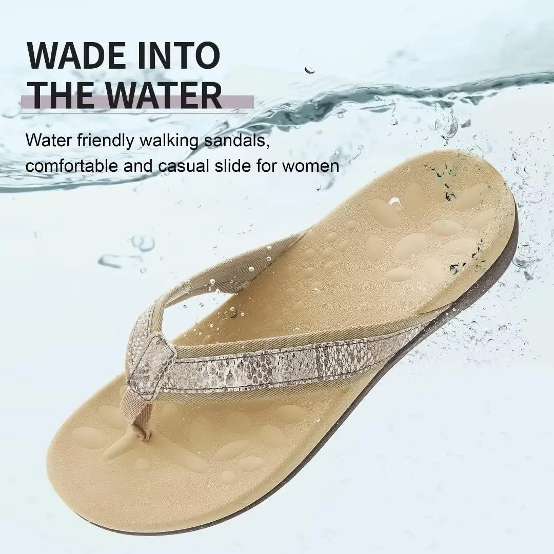 MEGNYA Womens Orthotic Flip Flops, Plantar Fasciitis Sandals for Flat Feet with Arch Support Thong Style Flip Flops, Comfortable Walking Sandals for Beach, Vacation