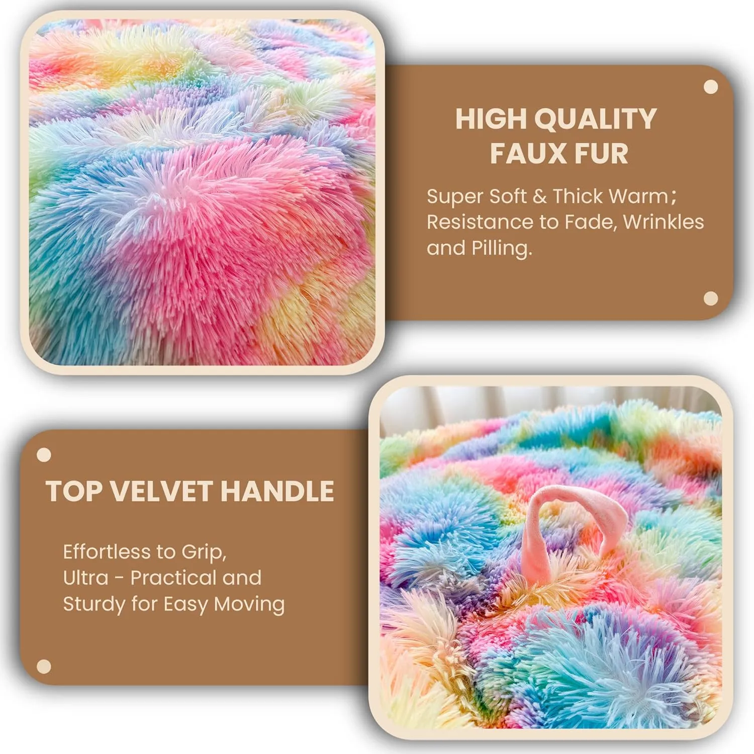 MEGO 5FT Giant Faux Fur Bean Bag Chair Cover (No Filler), Soft Comfy Lazy Sofa Bed Cover Adults Girls, Anti-slip Washable Furry Stuffed Animal Beanbag Storage for Living Room Bedroom, Rainbow