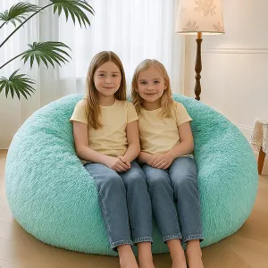 MEGO 5FT Oversized Soft Luxury Bean Bag Chair Cover (No Filler), Fluffy Faux Fur Stuffed Animal Storage Beanbag Cover, Anti-Slip Plush Fuzzy Lazy Sofa Bed Cover Adults Girls Kids Teens, Ombre Aqua